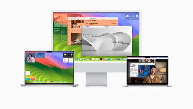 Ein Foto von Sonoma auf drei Arten von Apple-Computern